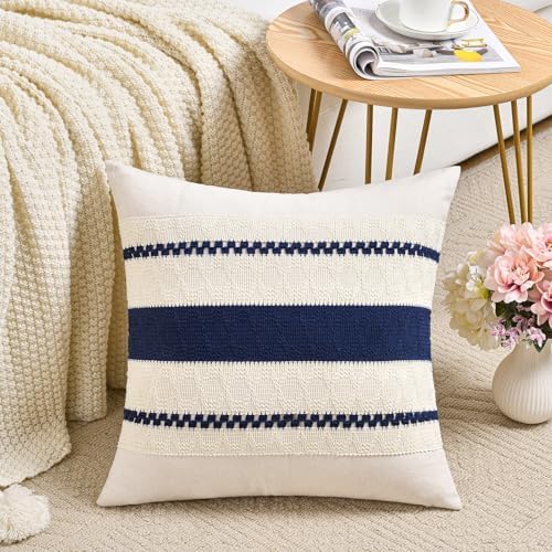 Fancy Homi Set of 2 Navy Blue Decorative Throw Pillow Covers 22x22 Inch - Image 2