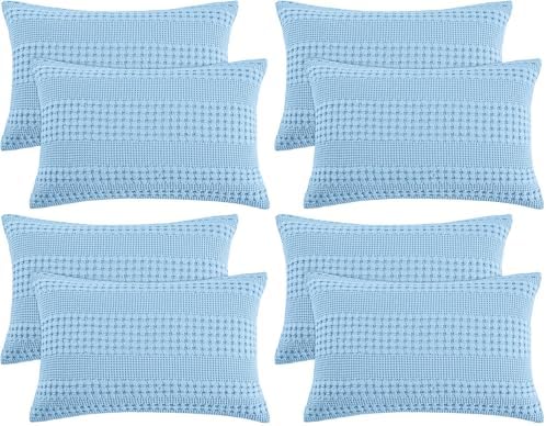 PHF Waffle Weave Pillow Shams King Size, 8 Pack 100% Cotton Pillowcases 20" x by PHF