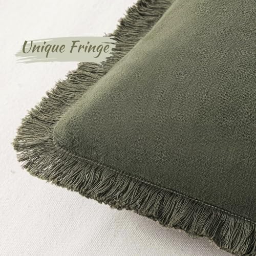 MIULEE Linen Fringe Decorative Euro Throw Pillow Covers Olive Green 28x28 - Image 2
