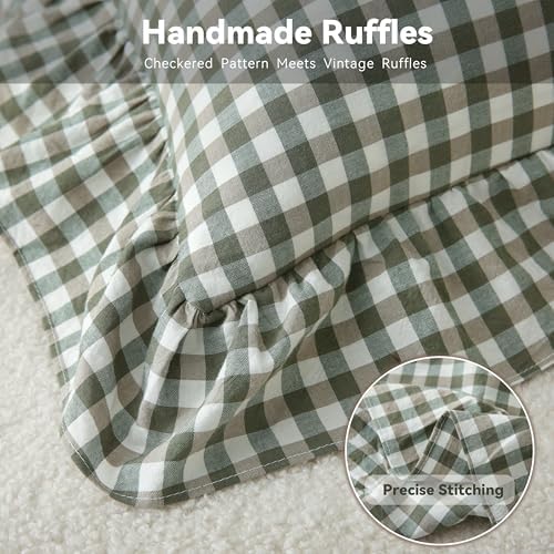 20x20 Inch Sage Green Gingham Ruffled Throw Pillow Covers, 2 Pack - Image 5