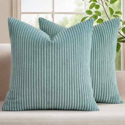 Mecatny Corduroy Decorative Throw Pillow Covers 26x26 Set of 2 Aqua by Mecatny