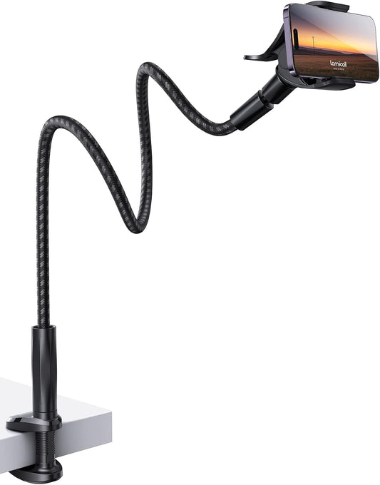 Lamicall Gooseneck Phone Holder Bed - [Nylon Braided] Flexible Arm, 38inch Overall Length, 360 Adjustable Clamp Clip, Overhead Cell Phone Mount Stand for Bed, Desk, 4-7” Cellphone