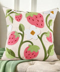Embroidered Throw Pillow Cover 18x18 Inch, Branch Strawberry by Kokaaee