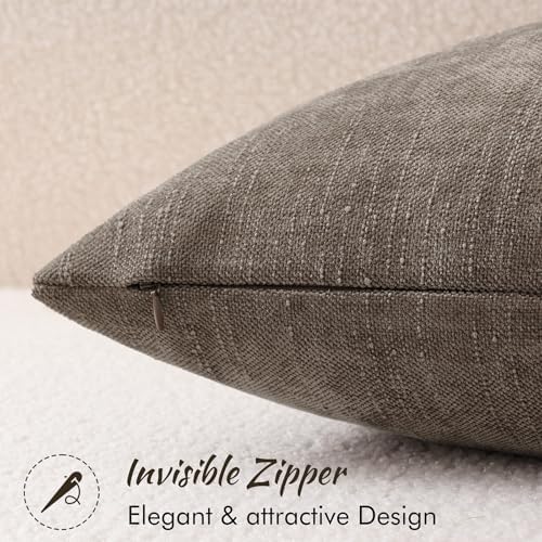 decorUhome Chenille Throw Pillow Covers 12x20 Set of 2, Taupe Grey - Image 3