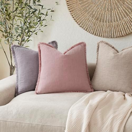 Foindtower Decorative Linen Fringe Throw Pillow Covers 18×18 Inch, Rose Pink - Image 5