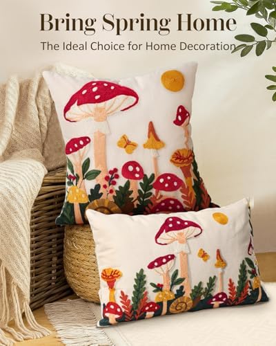 Embroidered Lumbar Pillow Cover 20x12 Inch, Mushroom Moon - Image 5