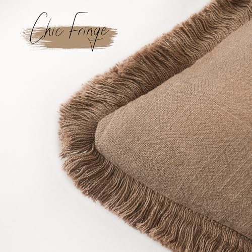 Foindtower Decorative Linen Fringe Throw Pillow Covers 20×20 Khaki Brown - Image 3