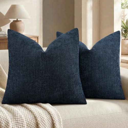 decorUhome Chenille Throw Pillow Covers 24x24 Set of 2, Dark Blue by decorUhome