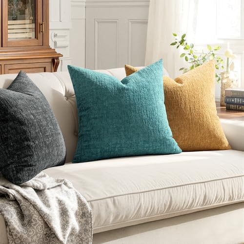 MIULEE Couch Pillow Covers Textured Chenille Home Decor 20x20 Teal Blue - Image 5