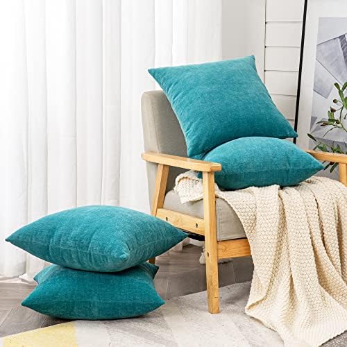 GAWAMAY Teal Chenille Throw Pillow Covers 18x18 Set of 4 - Image 2