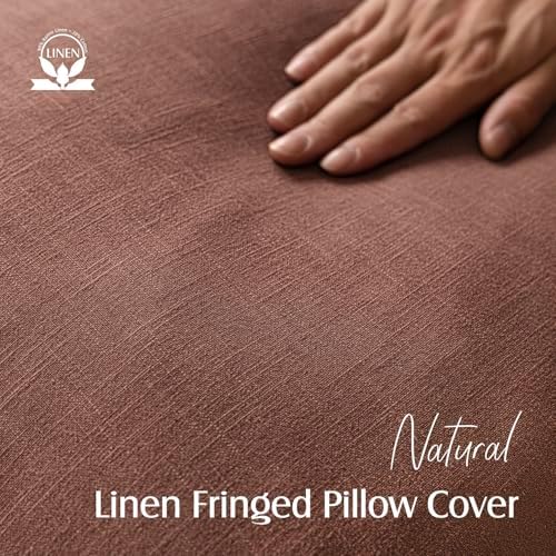 Foindtower Boho Linen Fringe Lumbar Throw Pillow Covers 12×20 Rust Red - Image 2