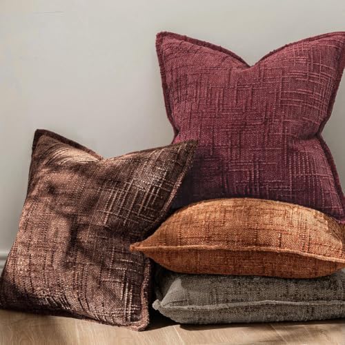 MIULEE Slubby Textured Decorative Throw Pillow Covers Burgundy 20x20 - Image 3