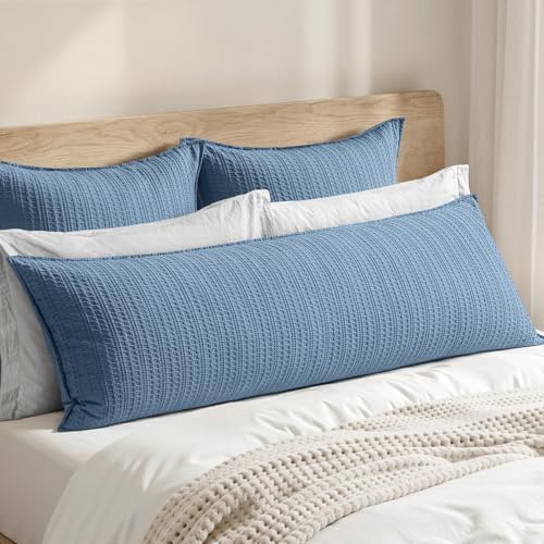 Decorative Waffle Weave Body Pillowcase 20x54 Blue No Insert by Woaboy