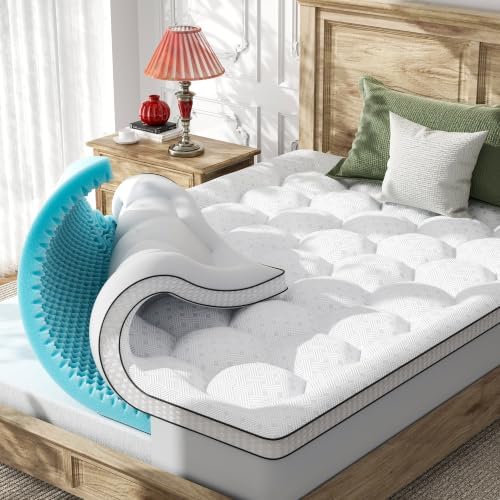 Dual Layer 4 Inch King Size Mattress Topper, Memory Foam Mattress Topper by Qocismile