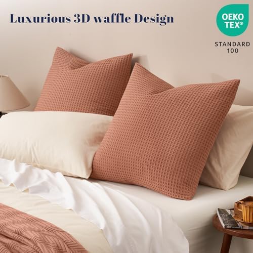 PHF Ultra Soft Waffle Weave Euro Shams 26" x 26", Terracotta, No Insert - Image 2