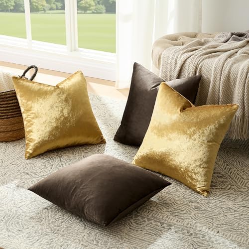 GIGIZAZA Pack of 4 Decorative Velvet Pillow Covers 20x20 Brown Gold - Image 7