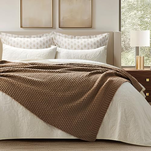 EVERGRACEHOME Chunky Chenille Knit Throw Blanket, 60 x 80, Camel Brown - Image 4