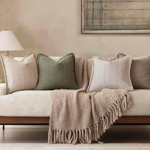 Foindtower Set of 2 Decorative Linen Check Fringe Throw Pillow Covers Farmhouse - Image 7