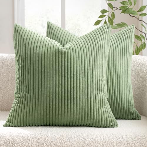MIULEE Decorative Corduroy Throw Pillow Covers Set of 2 16x16 Sage Green by MIULEE