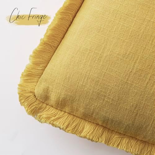 Foindtower Decorative Linen Fringe Throw Pillow Covers 20×20 Ginger Yellow - Image 3