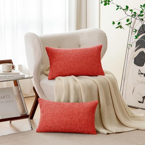a moment Red Chenille Throw Pillow Covers 12x20 Inch Pack of 2 Modern - Image 2