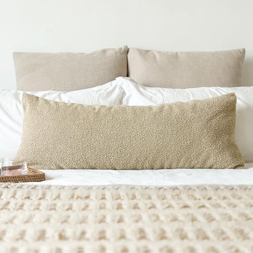 JoraLion 14x36 inch Boucle Lumbar Pillow Cover, Camel Woven Texture Neutral - Image 7