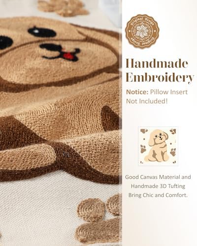 Animal Embroidered Throw Pillow Cover 18x18 Inch, Cute Dog - Image 2