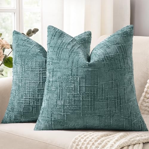 decorUhome Textured Chenille Throw Pillow Covers 26x26 Set of 2 Teal by decorUhome