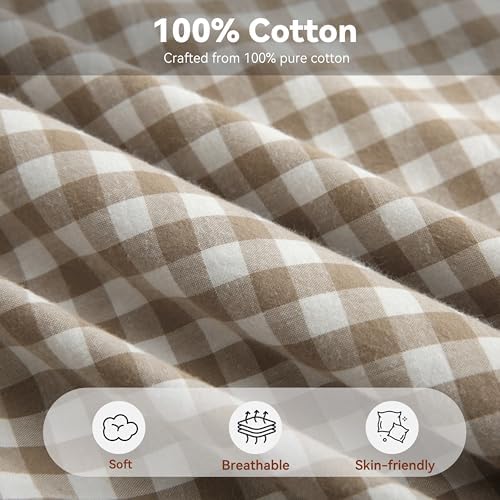 Warm Taupe Gingham Body Pillow Cover 20x54, Ruffled Cotton Sham - Image 3