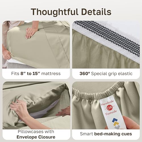California Design Den 100% Organic Cotton Full Bed Sheets Set, Soft Taupe - Image 4