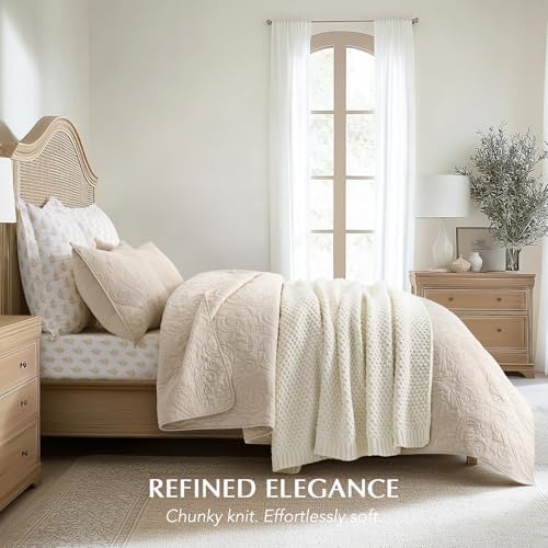 EVERGRACEHOME Chunky Chenille Knit Throw Blanket, 60 x 80, Ivory White - Image 5