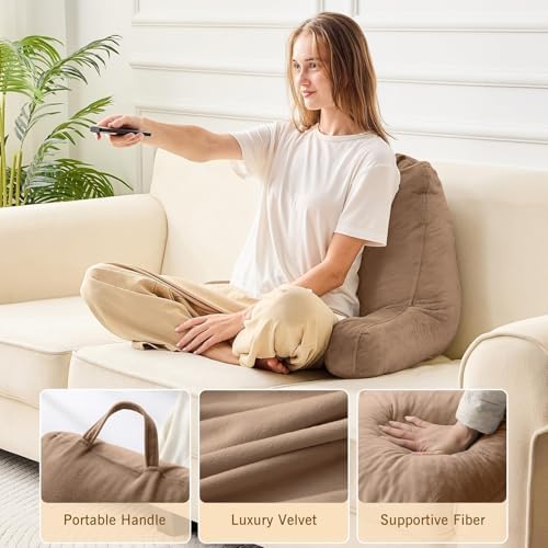 Sasttie Reading Pillow for Bed, Back Pillow for Sitting Up, Light Brown - Image 3
