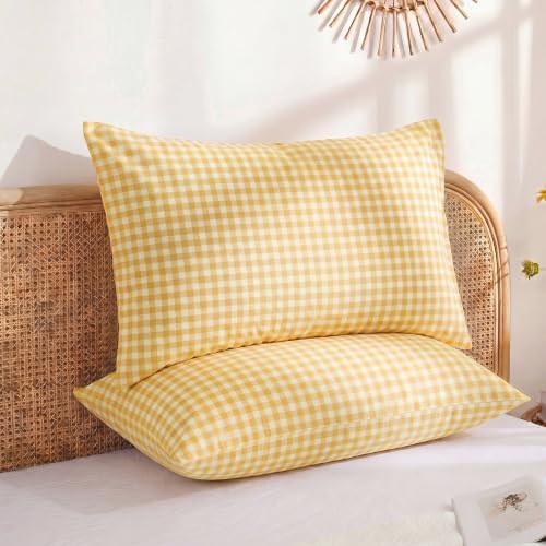 Merryword 100% Cotton Pillow Cases, Queen Size, Cotton Yellow Gingham - Image 2