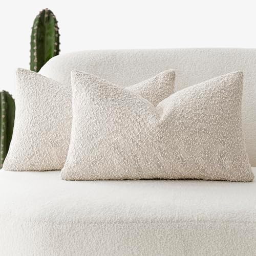 Foindtower Cozy Textured Boucle Lumbar Throw Pillow Covers 12x20 Inch by Foindtower