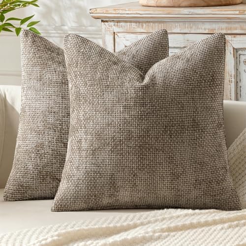 MIULEE Decorative Neutral Khaki Euro Sham Pillow Covers 24x24 Inch 2 Pack by MIULEE