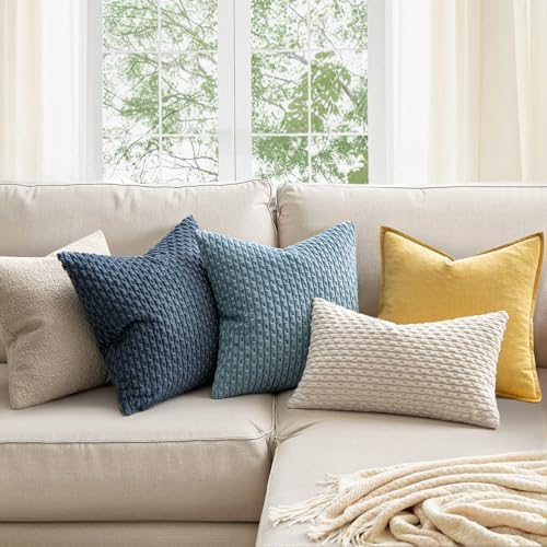 MIULEE Decorative Throw Pillow Covers 18x18 Blue Textured Corduroy - Image 2