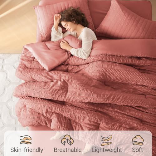 MUXHOMO 7 Pieces Oversized King Comforter Set, Seersucker Bed in a Bag - Image 2