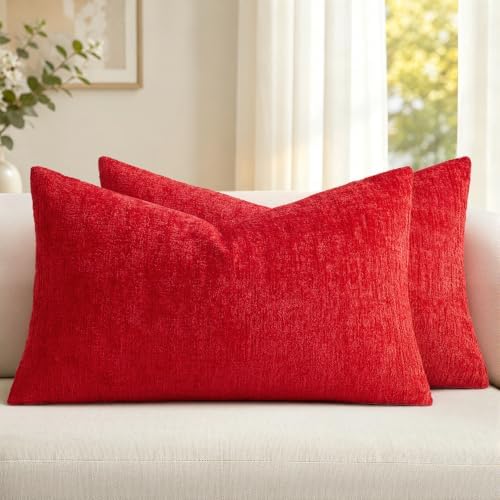 MIULEE Christmas Couch Pillow Covers Textured Chenille 12x20 Red by MIULEE