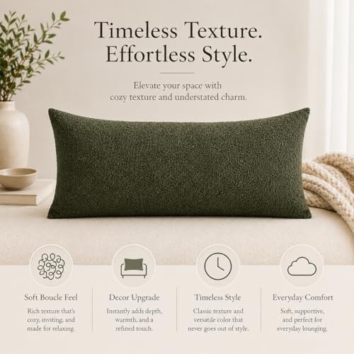 JoraLion 12x24 inch Boucle Lumbar Pillow Cover, Army Green Woven Texture - Image 2