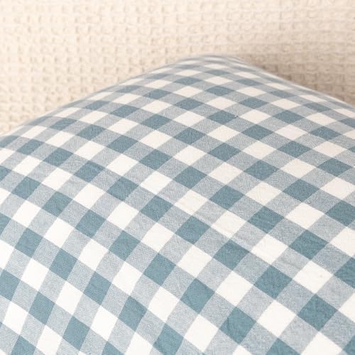 JoraLion Ruffled Lumbar Pillow Cover 14x36 Gingham Smoke Blue - Image 5