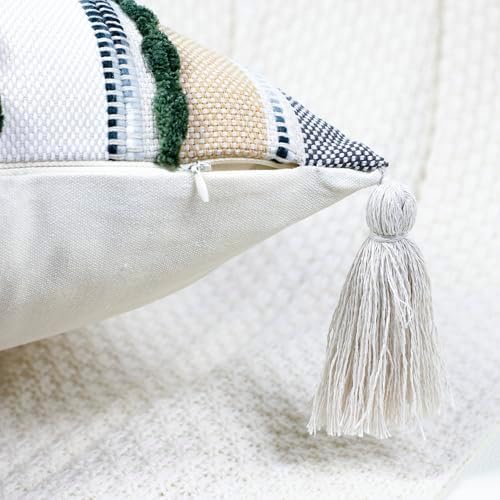 PANOD Boho Long Lumbar Throw Pillow Cover 14 x 36 Dark Green, Chenille Morocan - Image 4