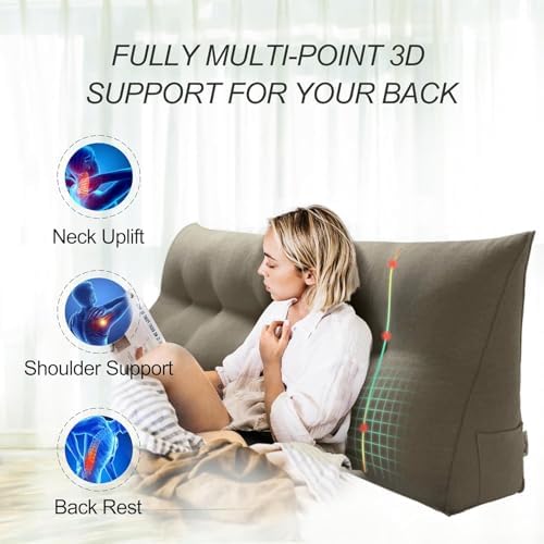 WOWMAX Wedge Headboard Pillow Queen Reading Pillow Sitting in Bed LightGrey - Image 2