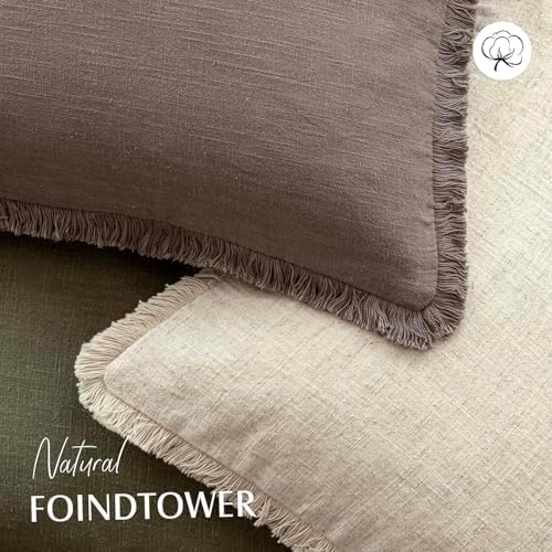 Foindtower Decorative Linen Fringe Throw Pillow Covers 26×26 Light Coffee - Image 4