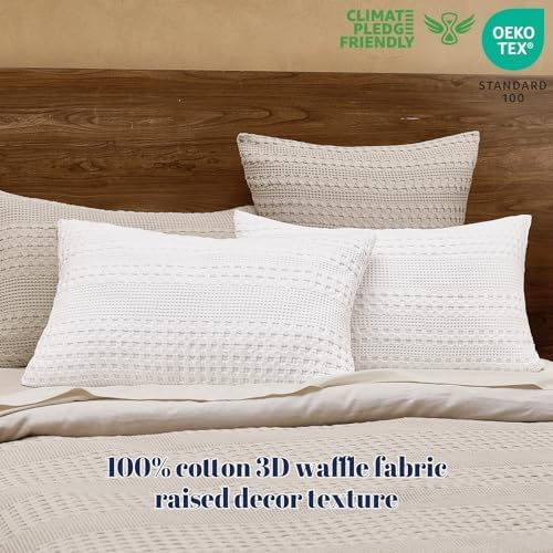 PHF Cotton Waffle Pillow Shams Queen Size 20" x 30", No Insert - Image 3