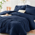 HYMOKEGE Navy Blue California King Comforter Set Seersucker 7 Pieces, All by HYMOKEGE