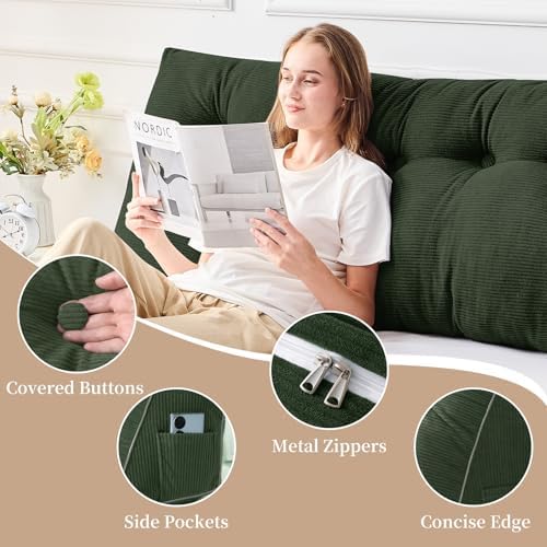 Sasttie Headboard Pillow Full, Wedge Pillow Headboard, Olive Green - Image 4