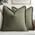 MIULEE Boho Linen Fringe Decorative Throw Pillow Covers Olive Green 18x18 by MIULEE