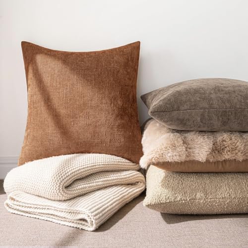 MIULEE 24x24 Inch Euro Textured Chenille Throw Pillow Covers Pecan Brown - Image 4