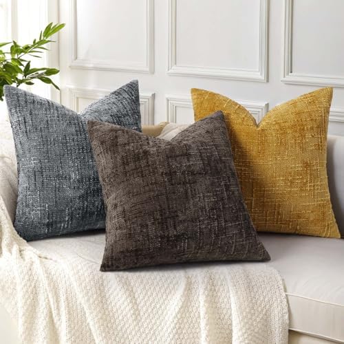decorUhome Textured Chenille Throw Pillow Covers 24x24 Set of 2 Dark Grey - Image 4