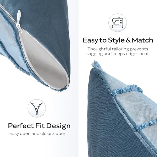 JELLYMONI Blue Striped Tufted Pillowcases 18"x 18" - Image 3